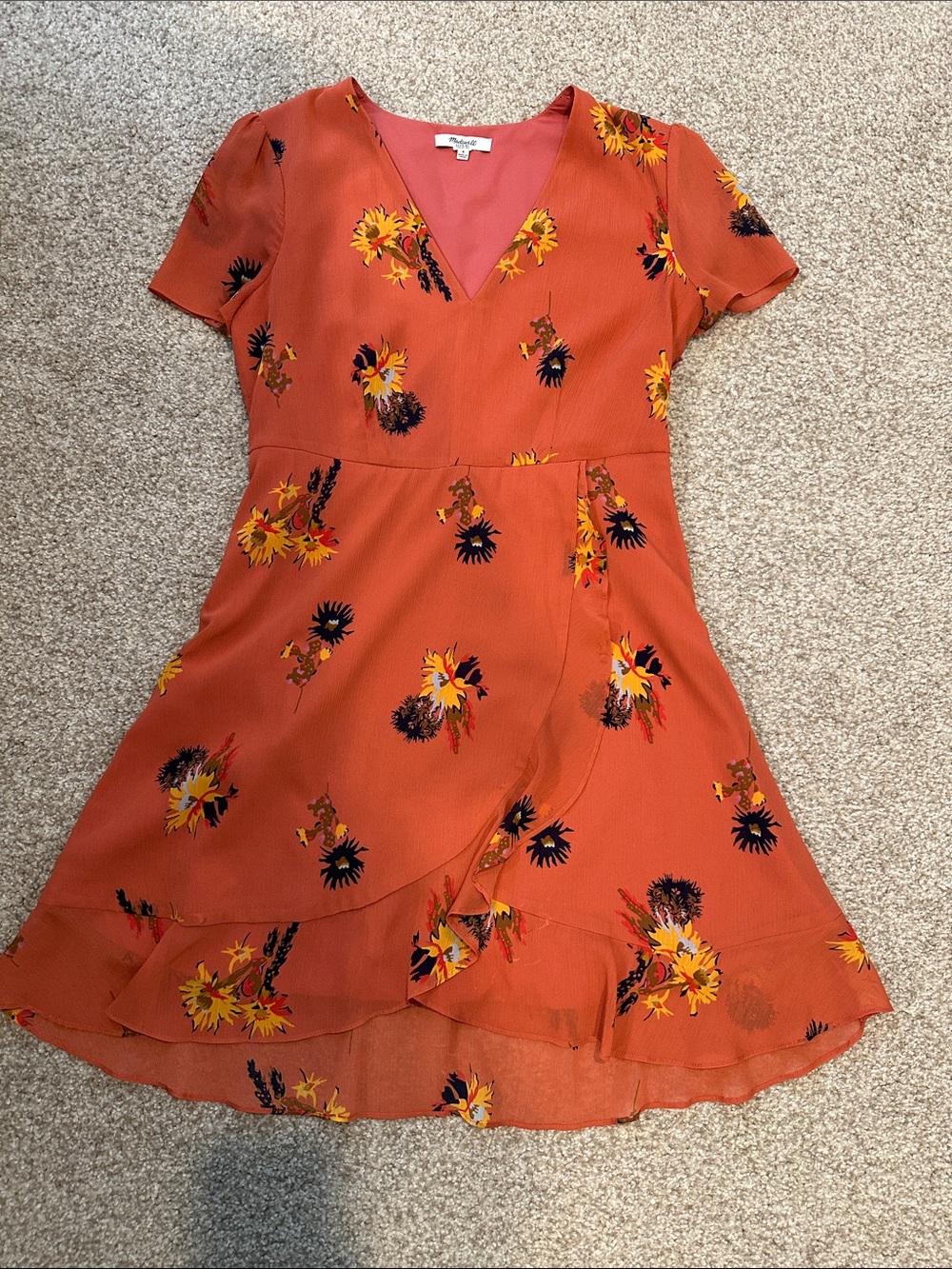 Madewell Floral Rust Wrap Mini Dress with V-Neck